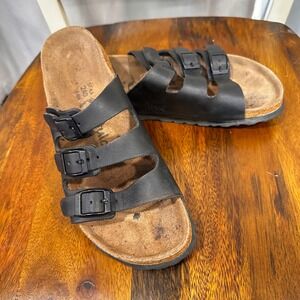 Betula Luca Sandals Women 37 6.5 Black‎ Triple Strap Slide Birkenstock Licensed